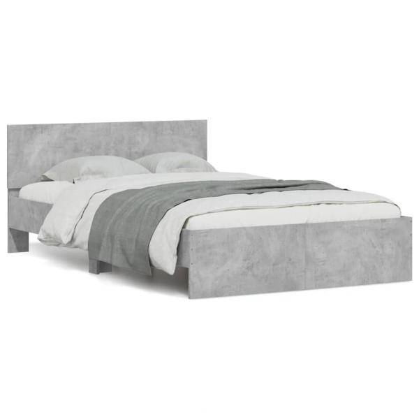 ARDEBO.de - Bettgestell mit Kopfteil LED-Beleuchtung Betongrau 120x190 cm
