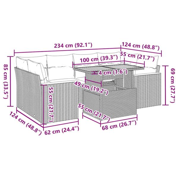 6-tlg. Garten-Sofagarnitur mit Kissen Schwarz Poly Rattan