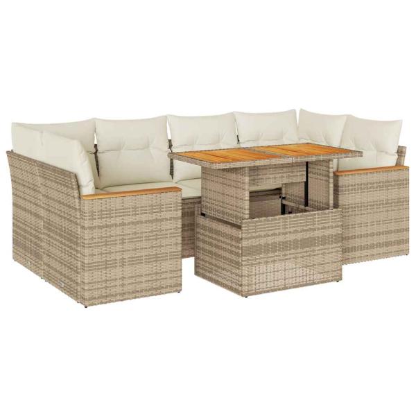 6-tlg. Garten-Sofagarnitur mit Kissen Beige Poly Rattan Akazie