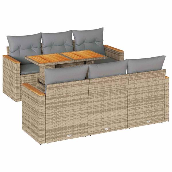 7-tlg. Garten-Sofagarnitur mit Kissen Beige Poly Rattan Akazie