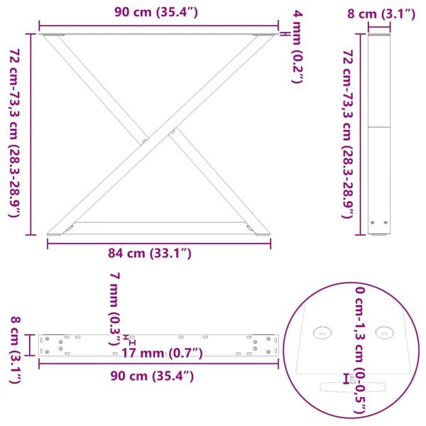 Esstischbeine 2 Stück Weiß 90x(72-73,3) cm Stahl