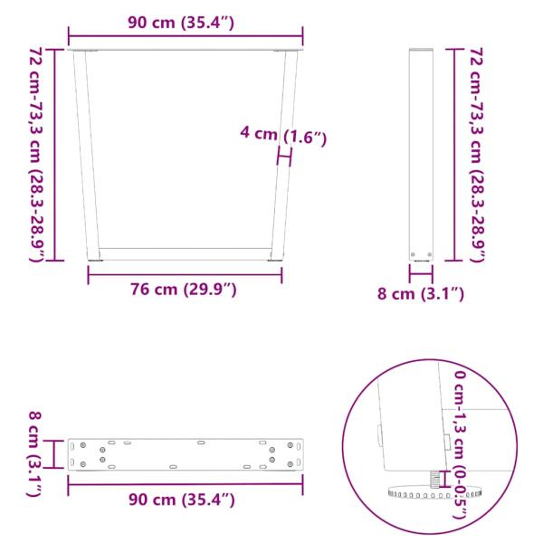 Esstischbeine V-Form 3 Stück Weiß 90x(72-73,3) cm Stahl