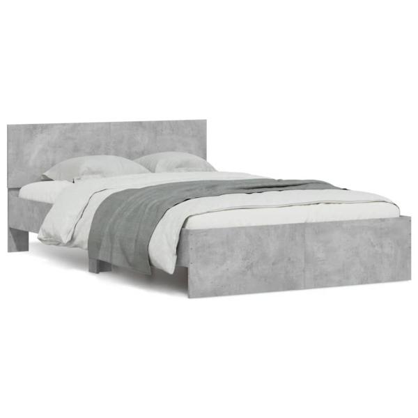 ARDEBO.de - Bettgestell mit Kopfteil LED-Beleuchtung Betongrau 140x200 cm