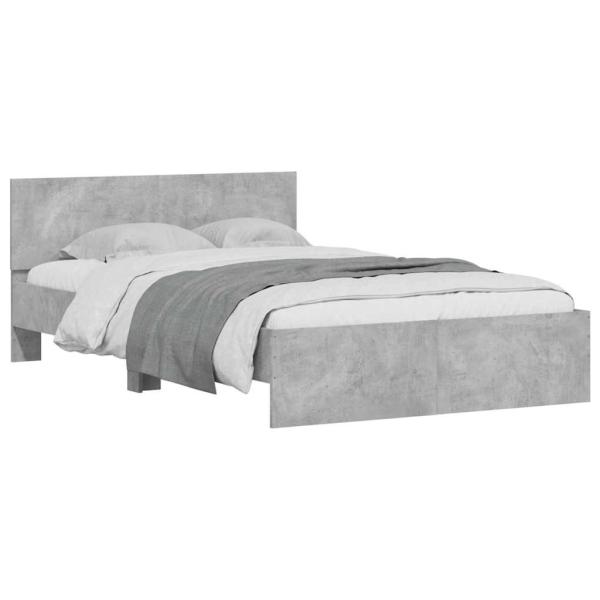 Bettgestell mit Kopfteil LED-Beleuchtung Betongrau 140x200 cm