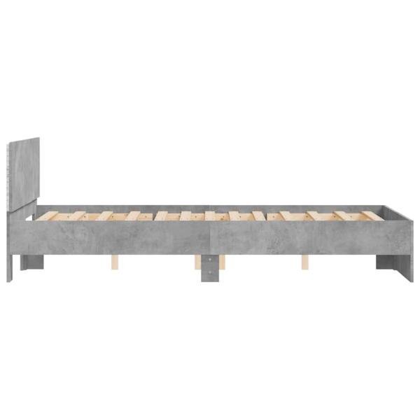 Bettgestell mit Kopfteil LED-Beleuchtung Betongrau 140x200 cm