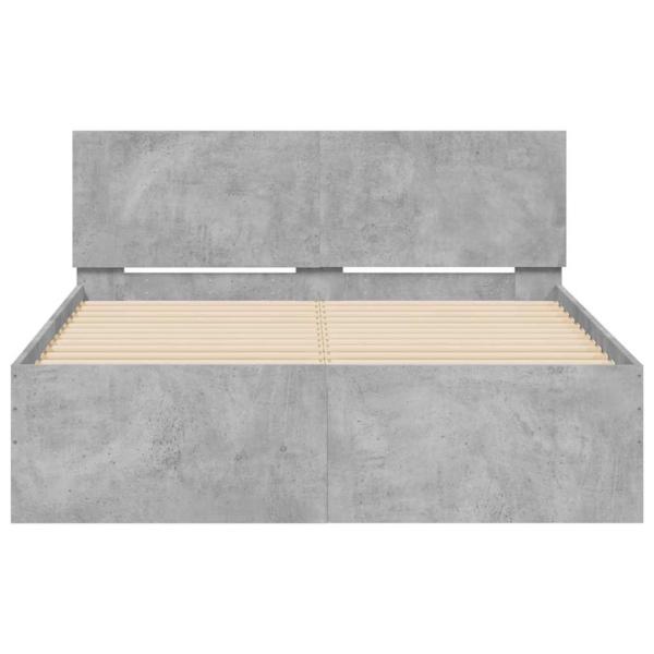 Bettgestell mit Kopfteil LED-Beleuchtung Betongrau 135x190 cm