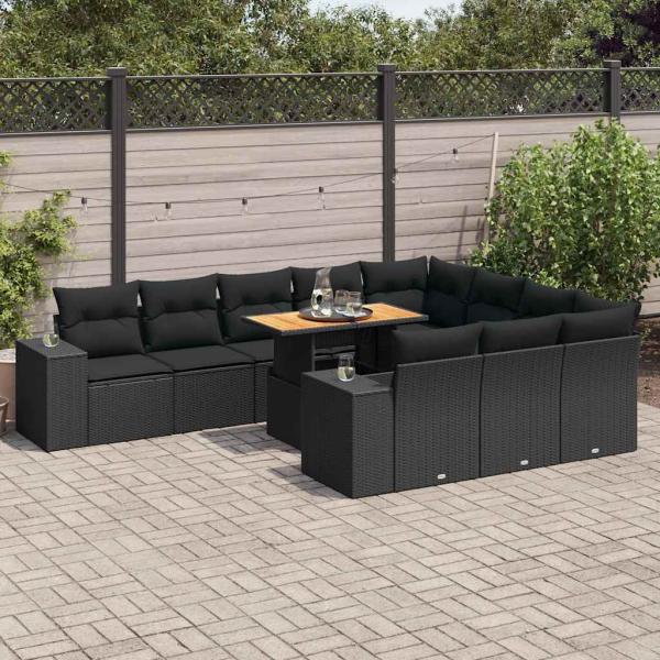 ARDEBO.de - 10-tlg. Garten-Sofagarnitur mit Kissen Schwarz Poly Rattan
