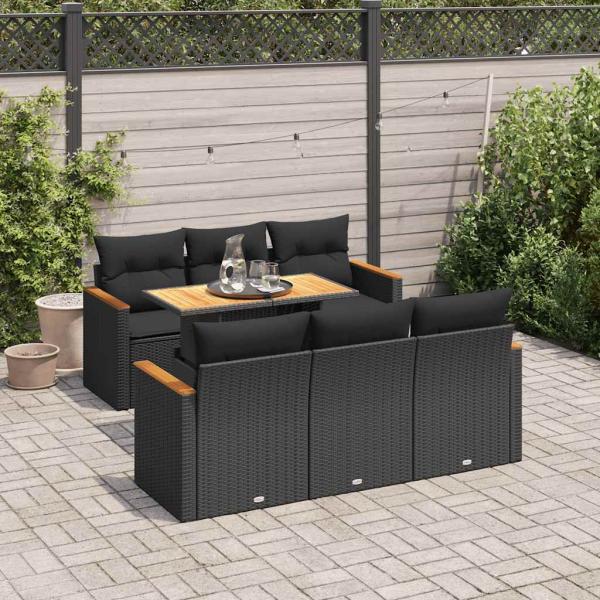 ARDEBO.de - 7-tlg. Garten-Sofagarnitur mit Kissen Schwarz Poly Rattan