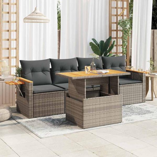 ARDEBO.de - 5-tlg. Garten-Sofagarnitur mit Kissen Grau Poly Rattan Akazie