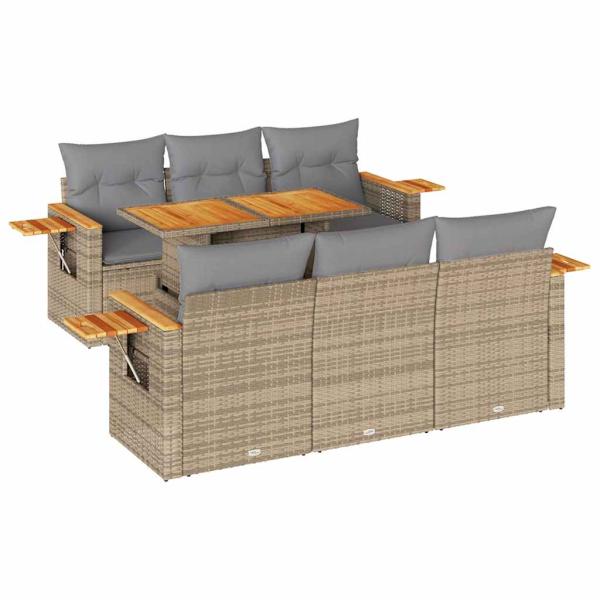 7-tlg. Garten-Sofagarnitur mit Kissen Beige Poly Rattan Akazie