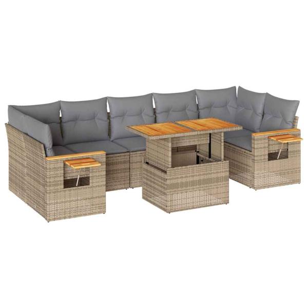 8-tlg. Garten-Sofagarnitur mit Kissen Beige Poly Rattan Akazie