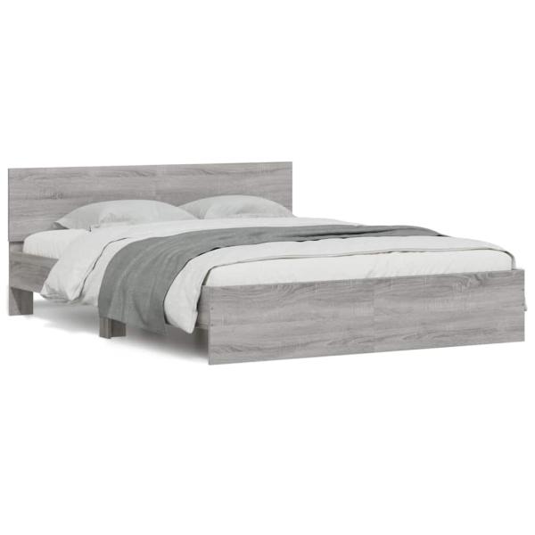ARDEBO.de - Bettgestell mit Kopfteil LED-Beleuchtung Grau Sonoma 150x200 cm