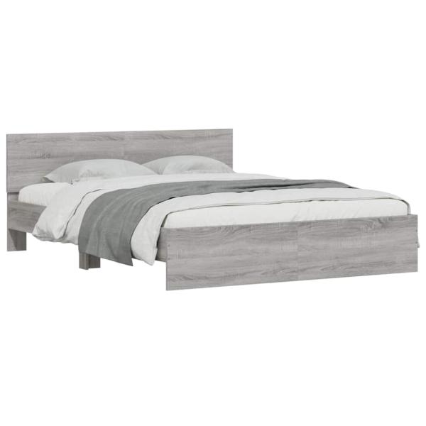 Bettgestell mit Kopfteil LED-Beleuchtung Grau Sonoma 150x200 cm