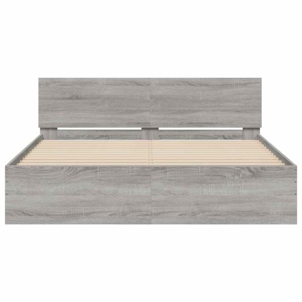 Bettgestell mit Kopfteil LED-Beleuchtung Grau Sonoma 150x200 cm