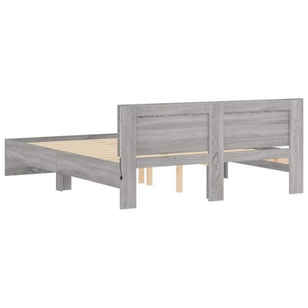 Bettgestell mit Kopfteil LED-Beleuchtung Grau Sonoma 150x200 cm