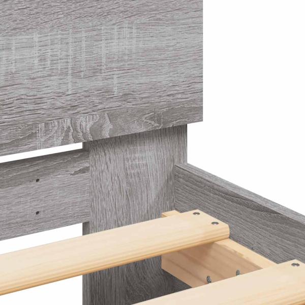 Bettgestell mit Kopfteil LED-Beleuchtung Grau Sonoma 150x200 cm