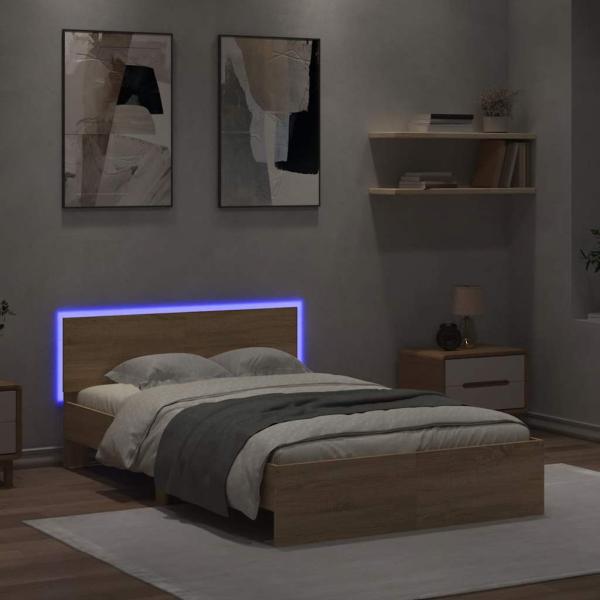 Bettgestell mit Kopfteil LED-Beleuchtung Sonoma-Eiche 120x190cm