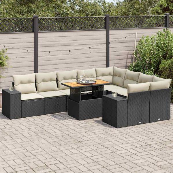 ARDEBO.de - 10-tlg. Garten-Sofagarnitur mit Kissen Schwarz Poly Rattan