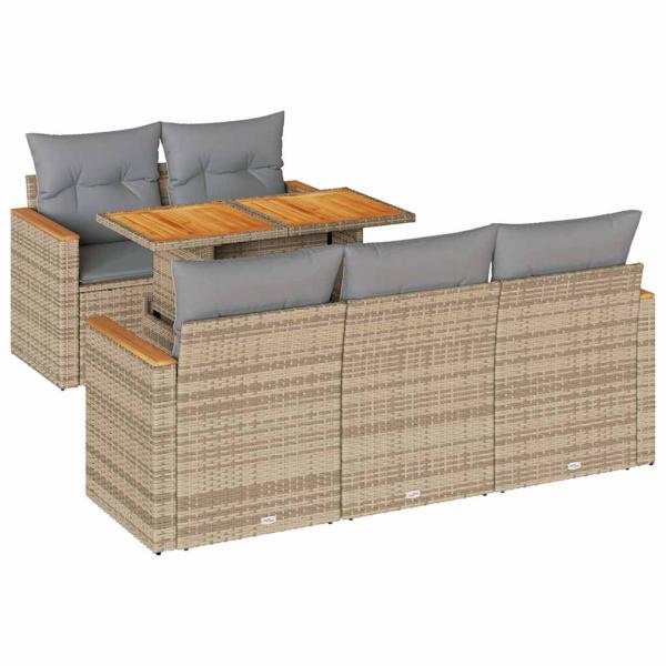 6-tlg. Garten-Sofagarnitur mit Kissen Beige Poly Rattan Akazie
