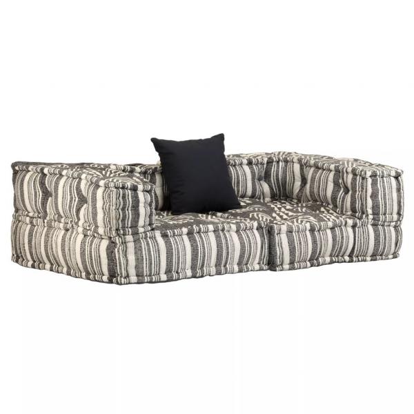 ARDEBO.de - 2-Sitzer Modularer Pouf Grau Gestreift Stoff