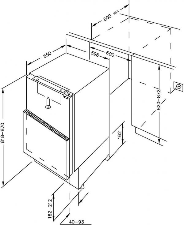 Amica UVKSS 351 911 Unterbau-Vollraum-Kühlschrank, Nischenhöhe: 82 cm, 135 L, Festtür-Technik, elektronische Steuerung,Tür-Offen-Alarm, Inverter Kompressor (1195076)