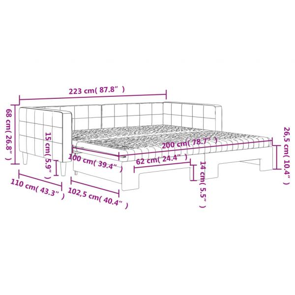 Tagesbett Ausziehbar mit Matratzen Schwarz 100x200 cm Samt