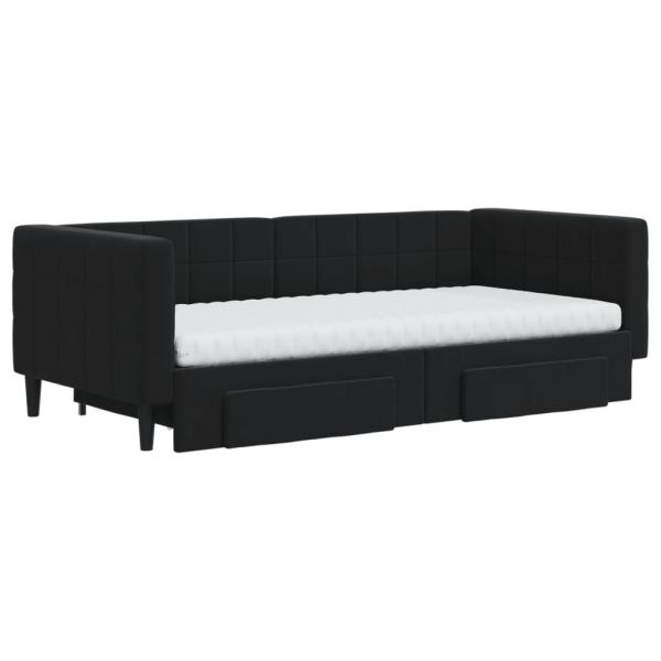Tagesbett Ausziehbar mit Schubladen Schwarz 90x190 cm Samt