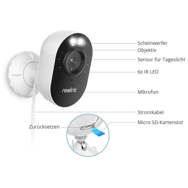 Reolink Lumus Series E430 4 MP Dualband WLAN Bullet Überwachungskamera mit Scheinwerfer, Nachtsicht in Farbe, Weiß
