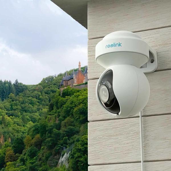 Reolink E Series E540 5 MP WLAN PTZ Dome Überwachungskamera, Personen- und Fahrzeugerkennung, integriertem Scheinwerfer und Sirene, weiß
