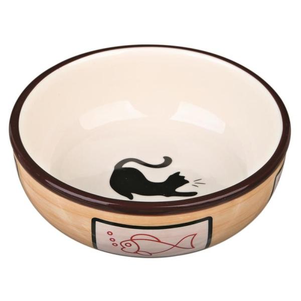 ARDEBO.de Trixie Keramiknapf Motiv Katze creme/weiß/schwarz 0,35 Liter / ø 12,5 cm