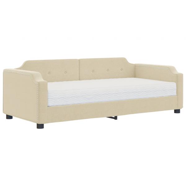 Tagesbett mit Matratze Creme 100x200 cm Stoff