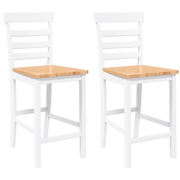 Barhocker 2 Stk. Weiß Massivholz Gummibaum