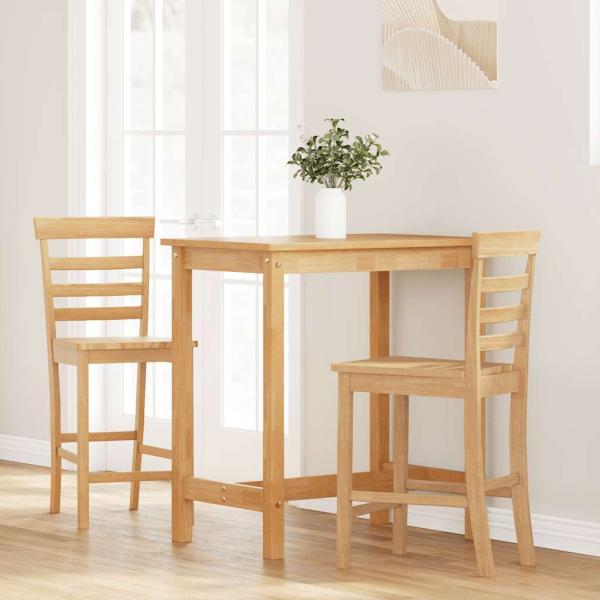 Barhocker 2 Stk. Natur Massivholz Gummibaum
