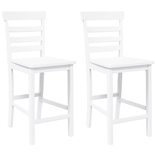 Barhocker 2 Stk. Weiß Massivholz Gummibaum