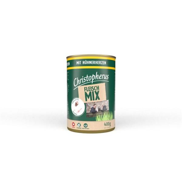 ARDEBO.de Christopherus Dose Fleischmix mit Hühnerherzen 400g