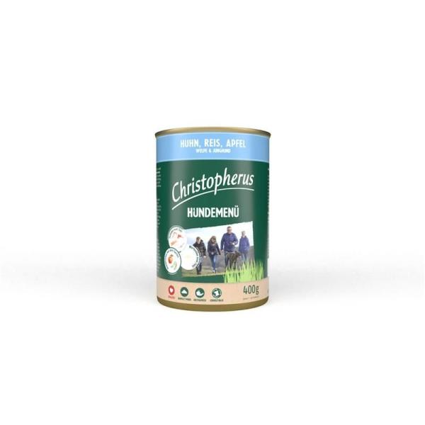 ARDEBO.de Christopherus Dose Menue Junior mit Huhn, Reis, Apfel 400g