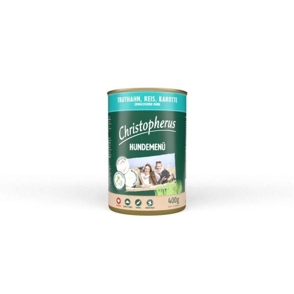 ARDEBO.de Christopherus Dose Menue Adult mit Truthahn, Reis, Karotte 400g