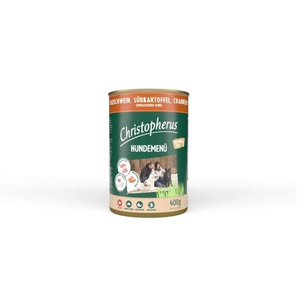 ARDEBO.de Christopherus Dose Menue Adult mit Wildschwein, Süßkartoffel, Cranberry 400g