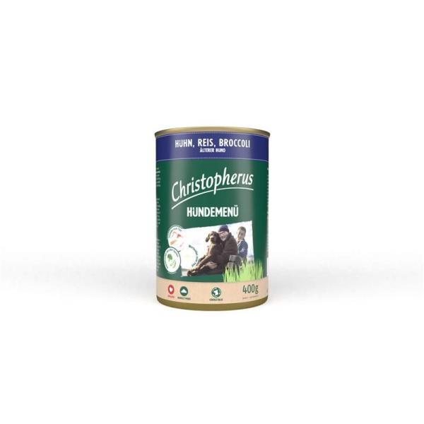 ARDEBO.de Christopherus Dose Menue Senior mit Huhn, Reis, Broccoli 400g
