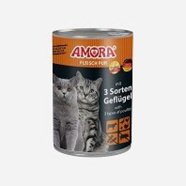 ARDEBO.de AMORA Cat Fleisch Pur 3 Sorten Geflügel 400g