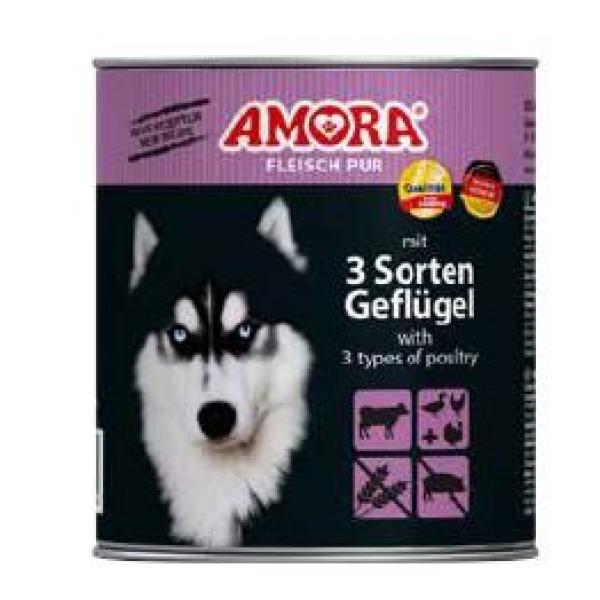 ARDEBO.de AMORA Dog Fleisch Pur 3 Sorten Geflügel 800g