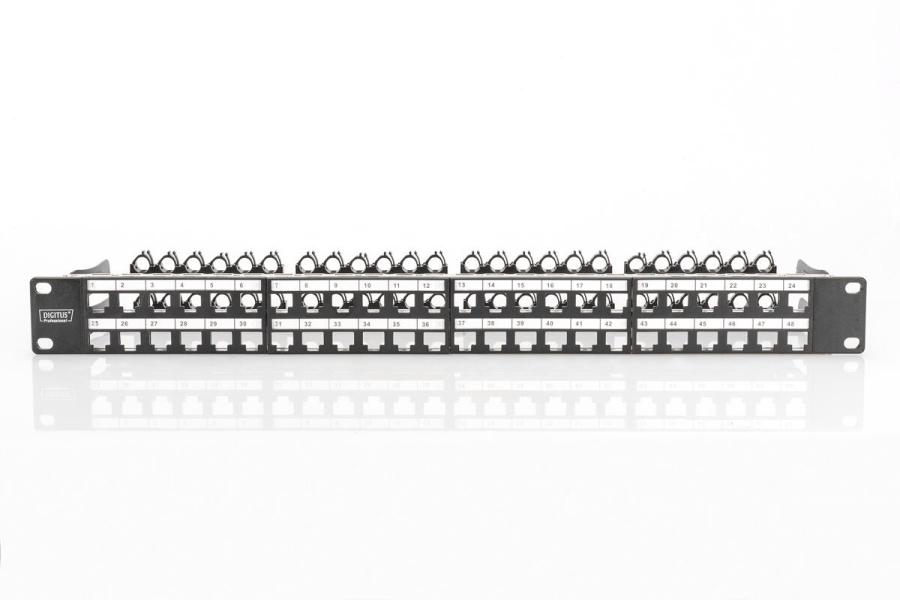Assmann DN-91424 DIGITUS Modulares High Density Patch Panel, geschirmt, 48-Port, Keystone 1HE, Stahl, schwarz (DN-91424)