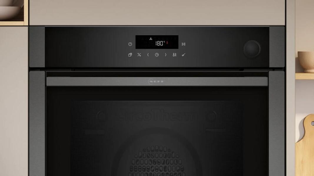 Neff B6AVJ7AG3 N50 A+ Einbaubackofen, 59,4 cm breit, 71 L, Pyrolyse, 8 Heizarten, TouchControl, Grillfunktion, Kindersicherung, Hide Tür, Air Fry, Graphite-Grey