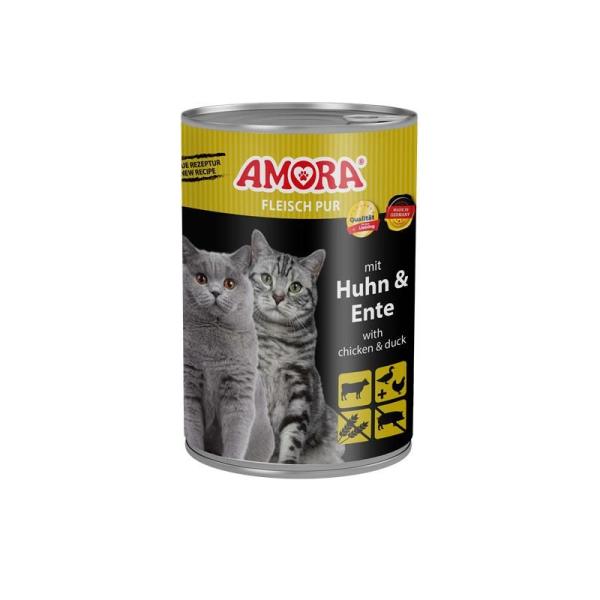 ARDEBO.de AMORA Cat Fleisch Pur mit Huhn & Ente 400g