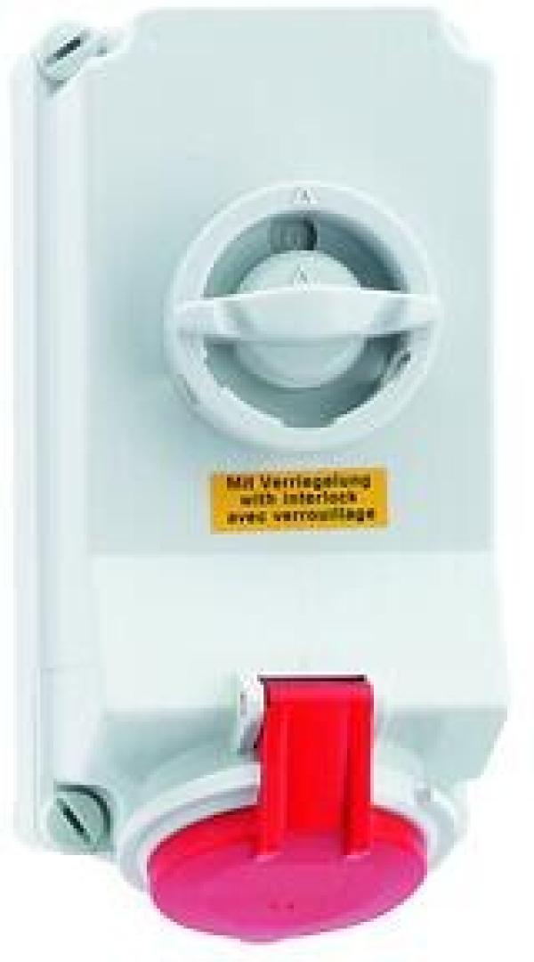 ARDEBO.de Bals 16039 CEE Wandsteckdose, 5x16A, 400V, IP44, abschaltbar, verriegelt, rot (16039)