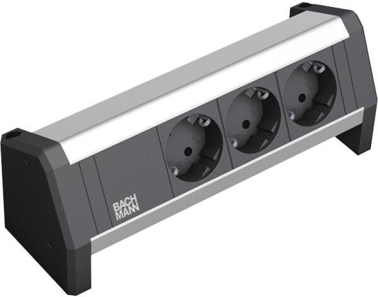 ARDEBO.de Bachmann DESK Steckdoseneinheit, 3xSchuko, GST18, aluminium (3.391.002)