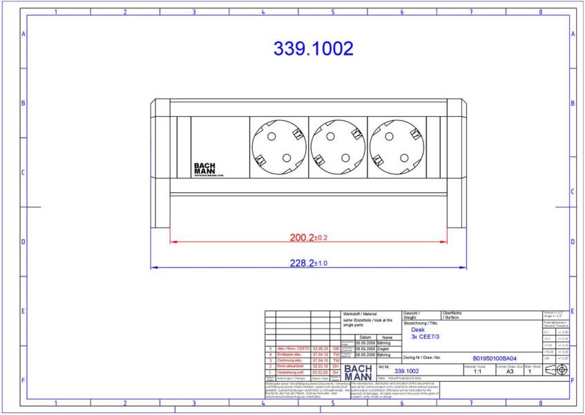 Bachmann DESK Steckdoseneinheit, 3xSchuko, GST18, aluminium (3.391.002)