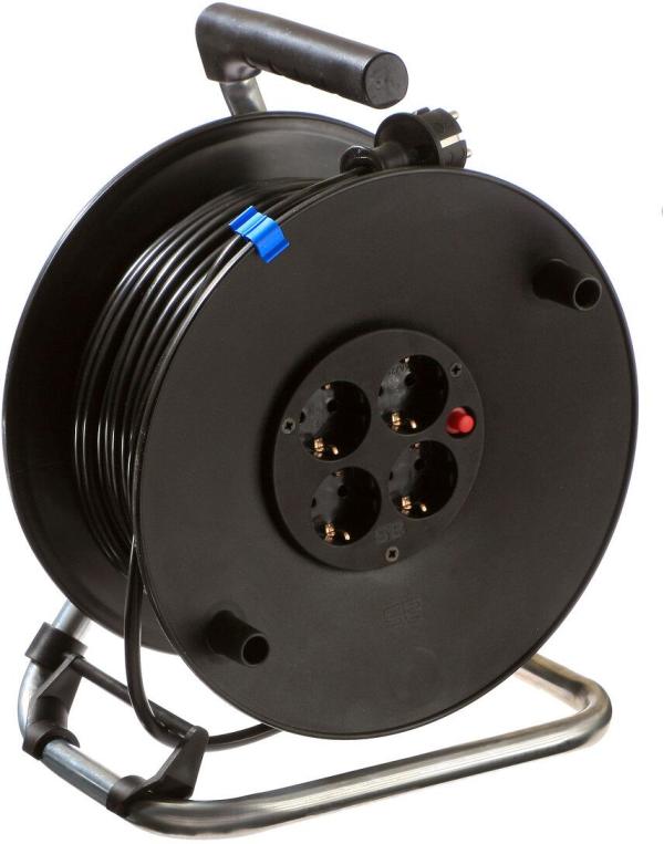 Bachmann Kabeltrommel mit Thermoschutzschalter, IP20, 4fach, 50m, schwarz (395.181)