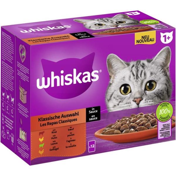 ARDEBO.de Whiskas Portionsbeutel Multipack 1+ Klassische Auswahl in Sauce 12 x 85g