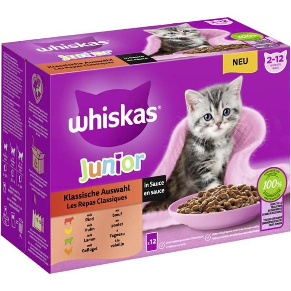 ARDEBO.de Whiskas Portionsbeutel Multipack Junior Klassische Auswahl in Sauce 12 x 85g